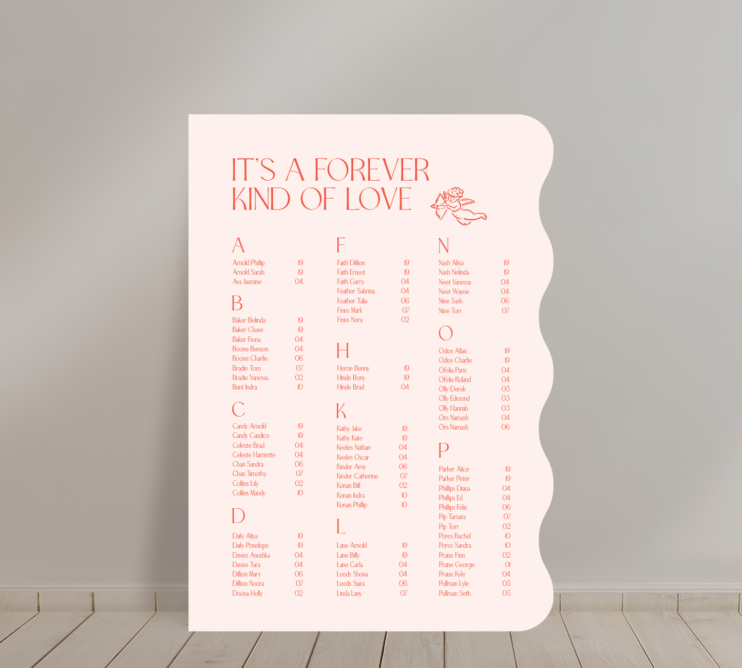 A1 Guest Seating Chart from our Forever collection