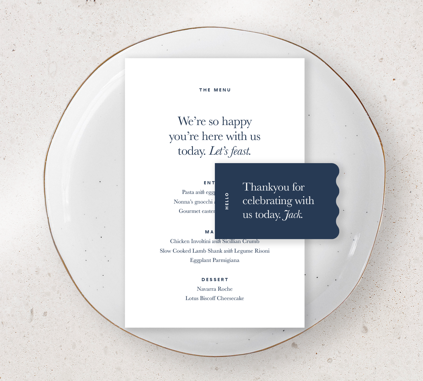 Place setting from our Grande collection - Guest Menu and Place Card Combo