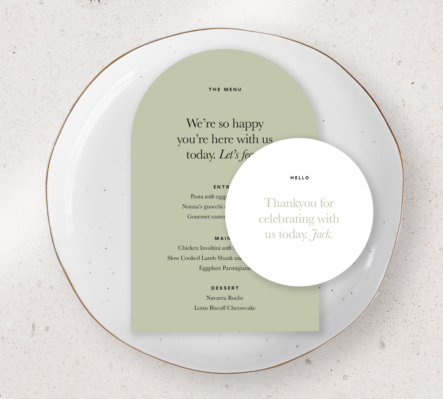 Place setting from our Grande collection - Guest Menu and Place Card Combo