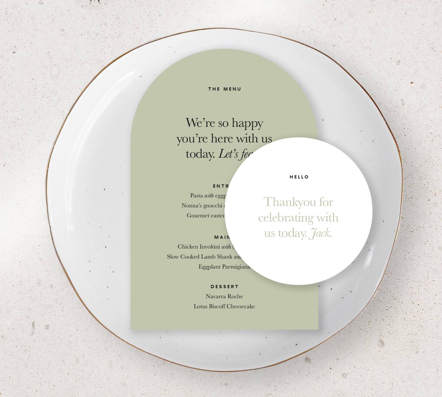 Place setting from our Grande collection - Guest Menu and Place Card Combo