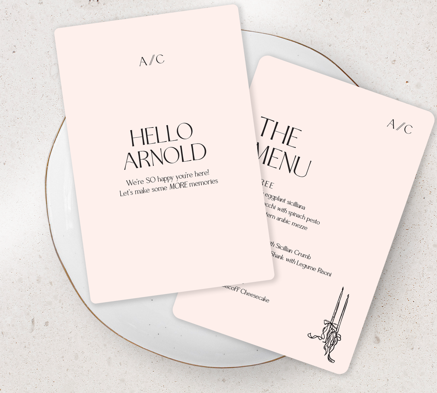 Double sided Guest Menu from our Forever Collection - Black ink on Nude Card