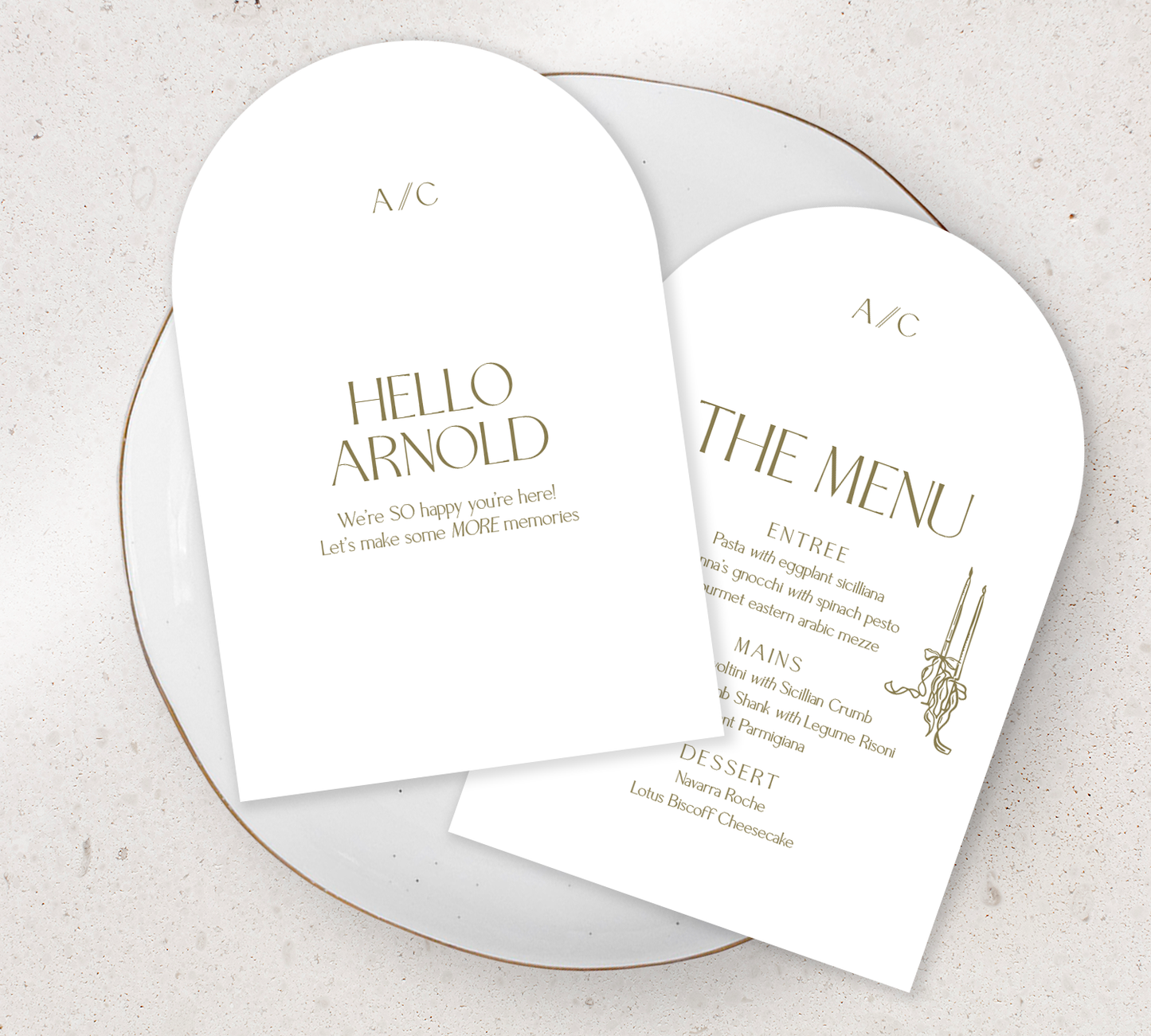 Double sided Arch Guest Menu from our Forever Collection - Olive ink on White card