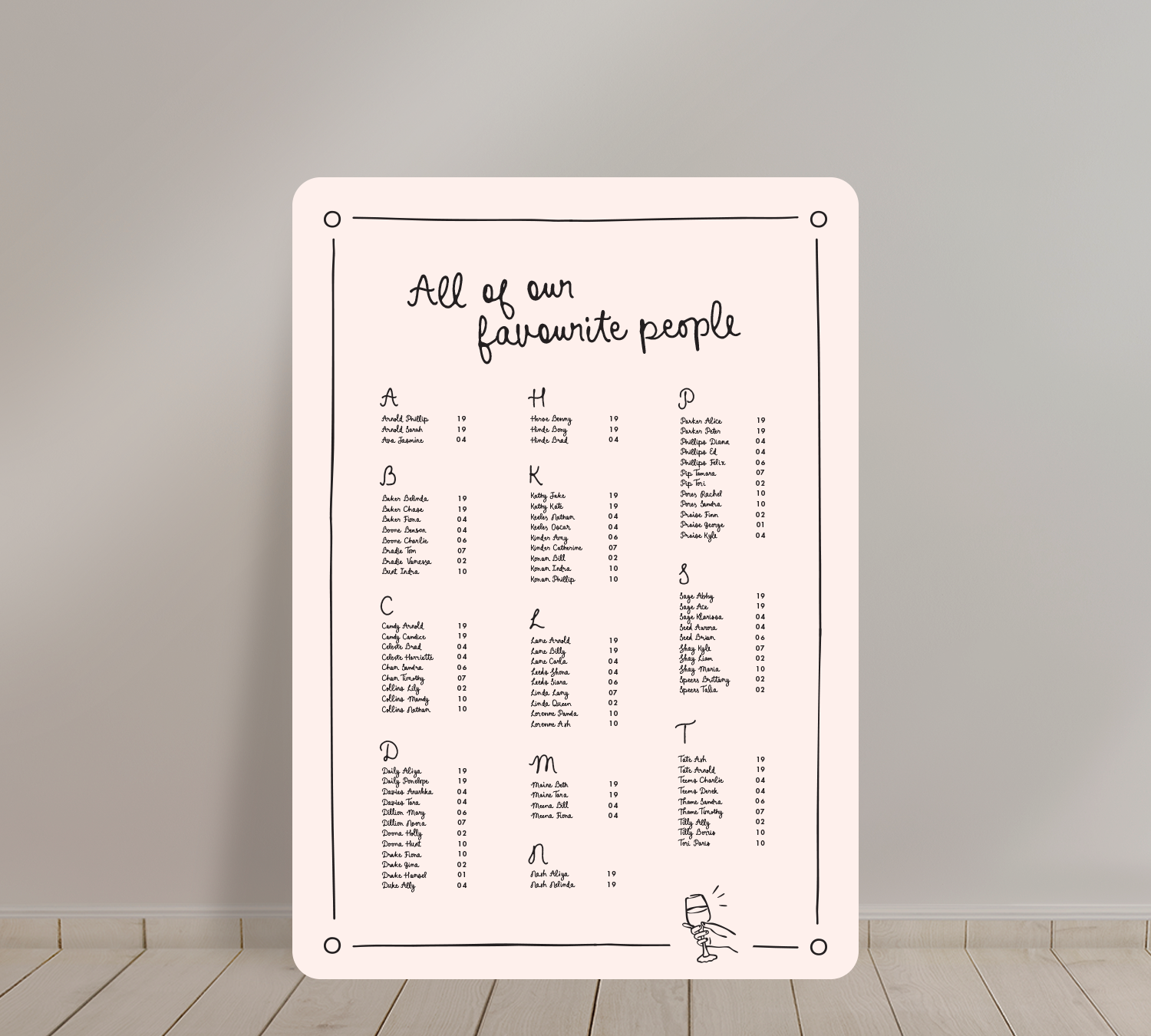 A1 Guest Seating Chart from our Limoncello collection