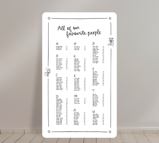 Tall A1 Guest Seating Chart from our Limoncello collection