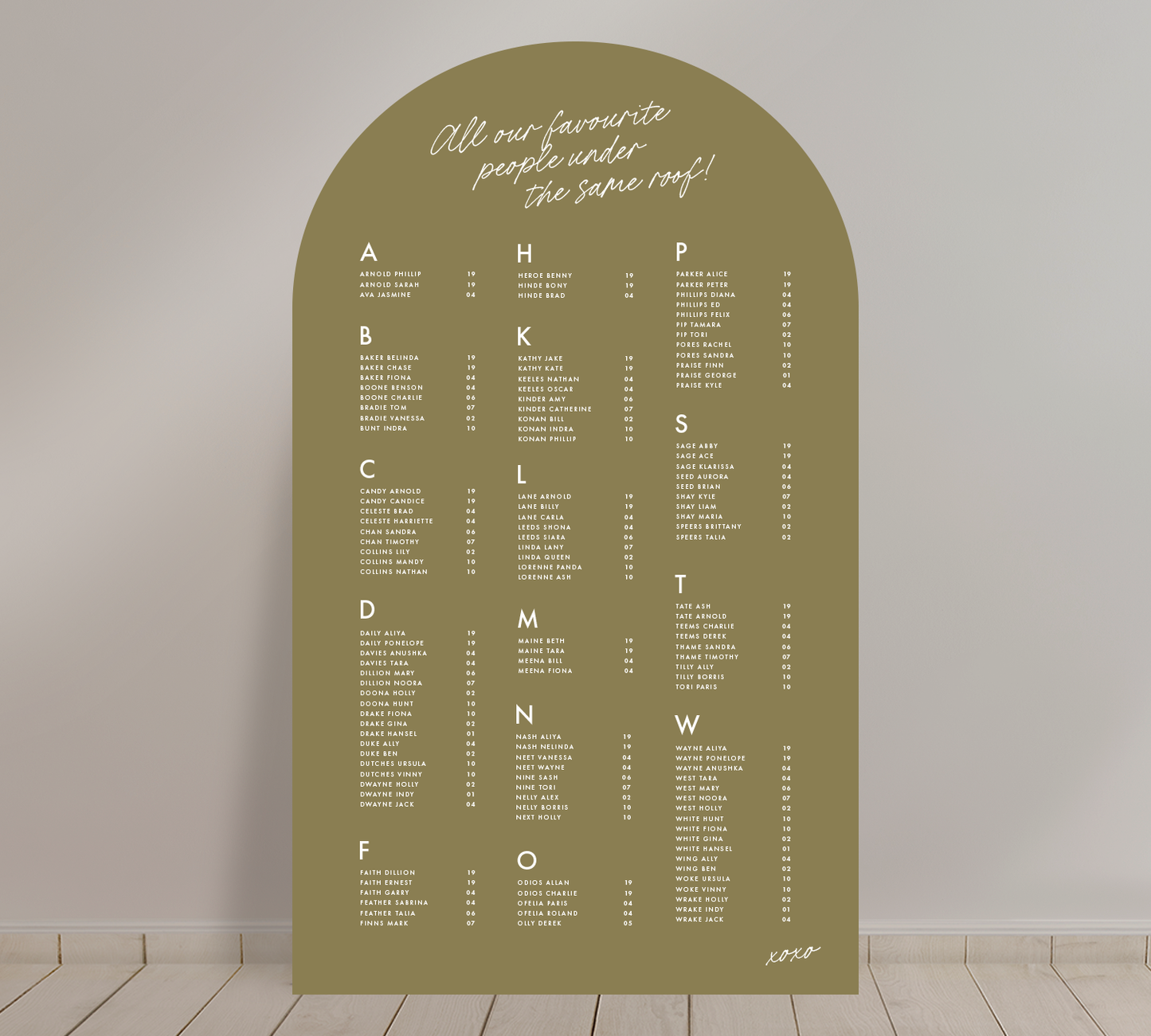 Tall A1 Guest Seating Chart from our Ardour collection