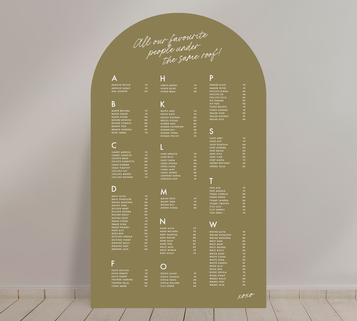 Tall A1 Guest Seating Chart from our Ardour collection