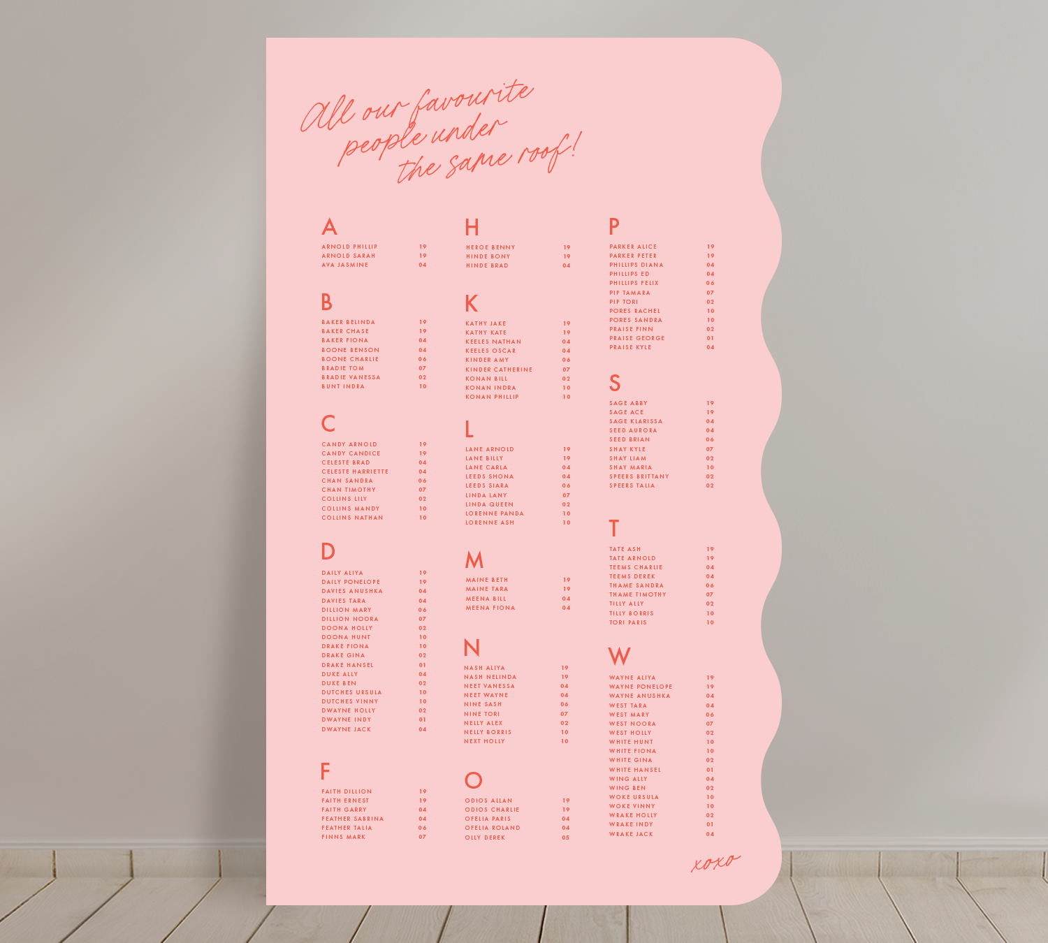 Tall A1 Guest Seating Chart from our Ardour collection