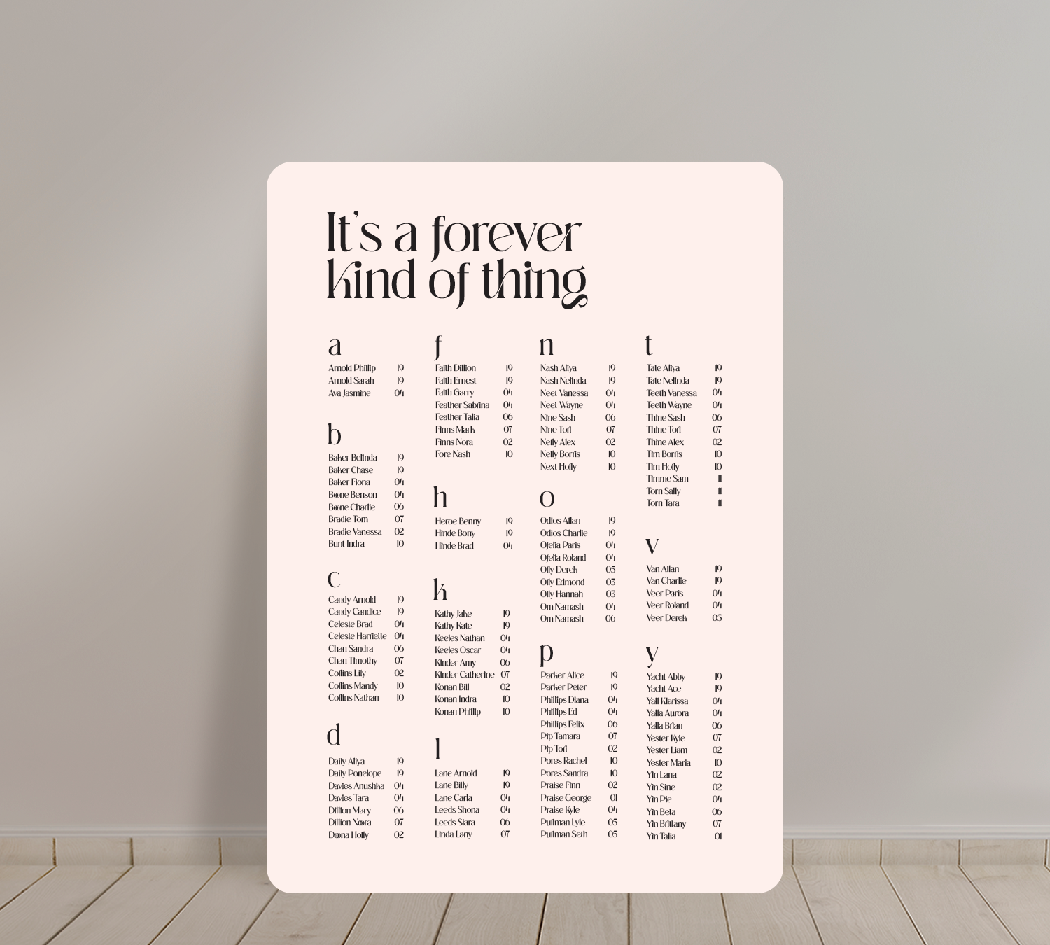 A1 Guest Seating Chart from our Love Note collection